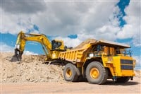 Caterpillar equipment Coal mining in open pit - stock image