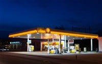 Shell gas station at night