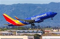 Southwest Airlines Boeing 737-700 airplane at San Jose airport (SJC) in the United States.