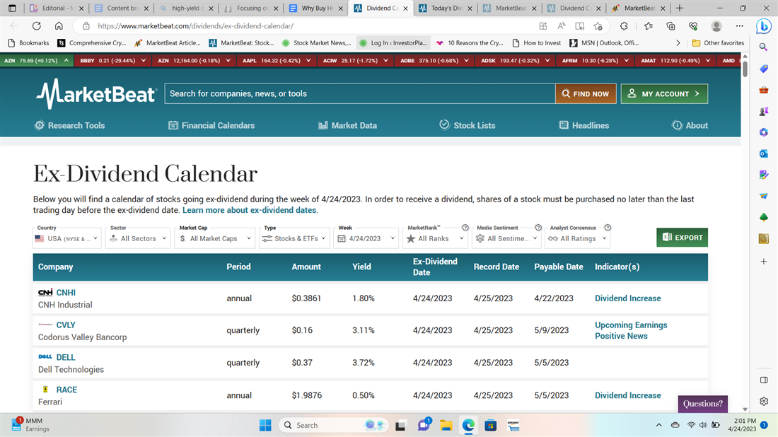 The ex-dividend calendar on MarketBeat